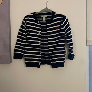 Ralph Lauren Dark Blue with White Stripes Button Sweater.